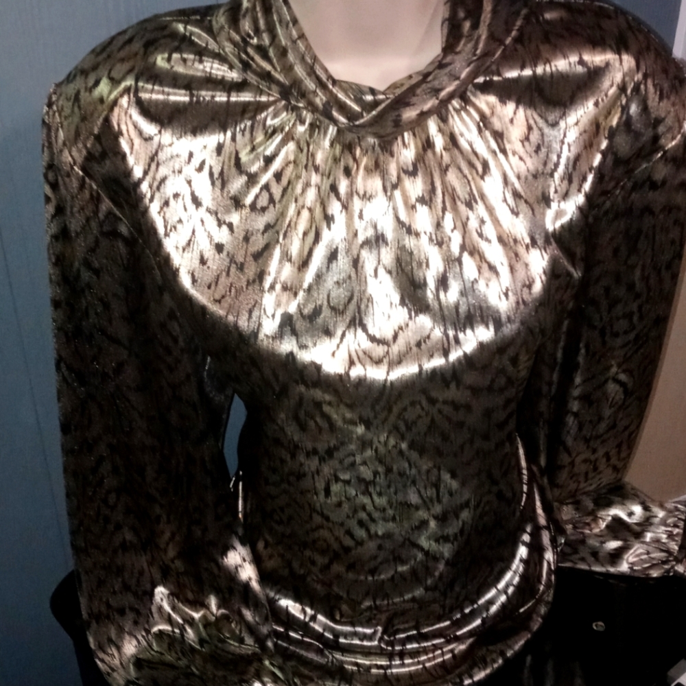 Vintage 1980's Jessica Michelle Blouse - Satin / Metallic Silver  RETRO sz 16